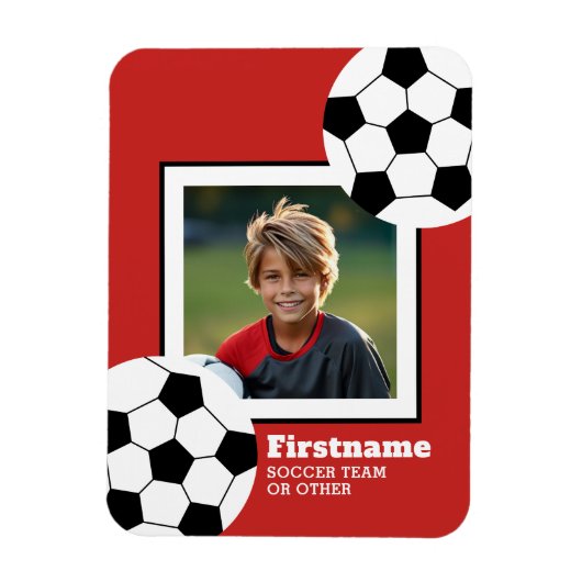 サッカーボール写真あなたの名前を追加 – 色を編集できる マグネット (縦)