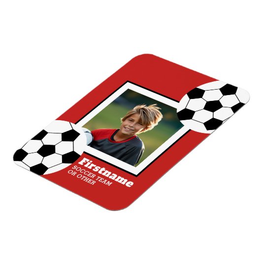 サッカーボール写真あなたの名前を追加 – 色を編集できる マグネット (左側)