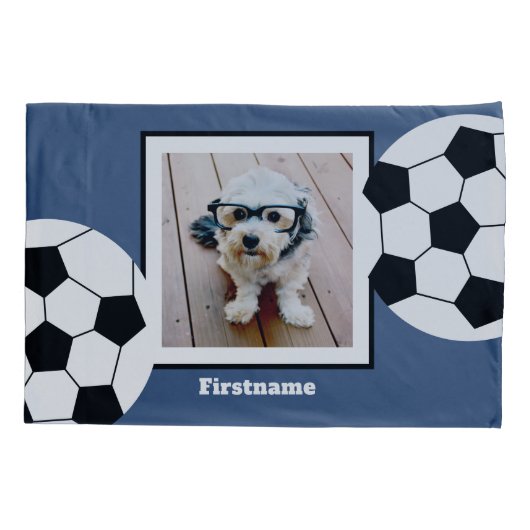 サッカーボール写真あなたの名前を追加 – 色を編集できる 枕カバー (裏面)