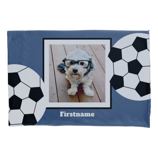 サッカーボール写真あなたの名前を追加 – 色を編集できる 枕カバー (正面)