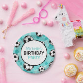 サッカーボール及びゴールティール（緑がかった色）パーソナライズされた紙プレート ペーパープレート (パーティー)