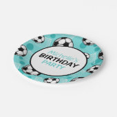 サッカーボール及びゴールティール（緑がかった色）パーソナライズされた紙プレート ペーパープレート (アングル)