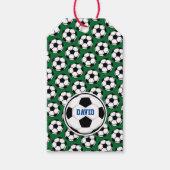 サッカーボール名前をカスタムするグリーン白黒ギフトラベル ギフトタグ (正面)