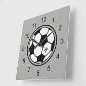 サッカーボール壁時計の黒と灰色 スクエア壁時計 (傾斜)
