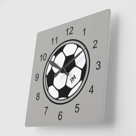 サッカーボール壁時計の黒と灰色 スクエア壁時計 (傾斜)