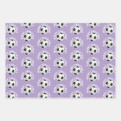 サッカーボール子供の名前パープルクリスマス ラッピングペーパーシート (正面2)