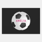 サッカーボール子供の名前ピンク誕生日 ラッピングペーパーシート (正面)
