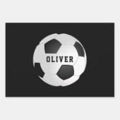 サッカーボール子供の名前ブラック誕生日 ラッピングペーパーシート (正面)