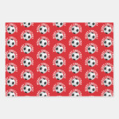サッカーボール子供の名前レッドクリスマス ラッピングペーパーシート (正面2)