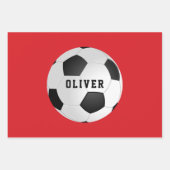 サッカーボール子供の名前レッド誕生日 ラッピングペーパーシート (正面)