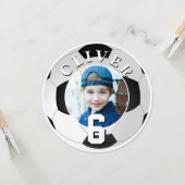 サッカーボール子供の誕生日時代写真 カード (正面/裏面インサイチュ)