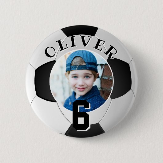 サッカーボール子供の誕生日時代写真 缶バッジ (正面)