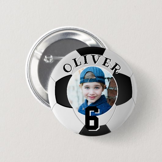 サッカーボール子供の誕生日時代写真 缶バッジ (正面&裏面)