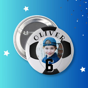 サッカーボール子供の誕生日時代写真 缶バッジ