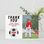サッカーボール子供写真誕生日 サンキューカード (スタンド正面)