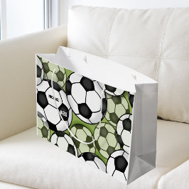 サッカーボール少年の子供スポーツ誕生日名番号 ラージペーパーバッグ