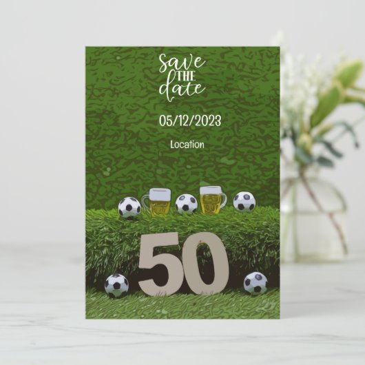 サッカーボール日付を保存50誕生日 招待状 (スタンド正面)