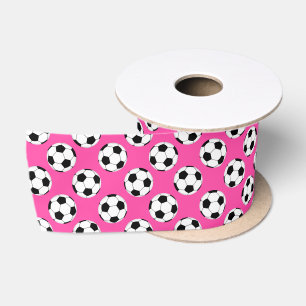 サッカーボール柄ピンク サテンリボン