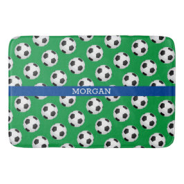 サッカーボール柄 白い名前 青と緑 バスマット