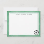 サッカーボール水彩グリーンメッセージカード ノートカード (正面)