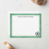 サッカーボール水彩グリーンメッセージカード ノートカード (正面/裏面インサイチュ)