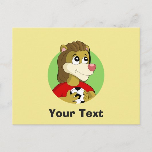 サッカーボール漫画はがきを持つライオン ポストカード (正面)