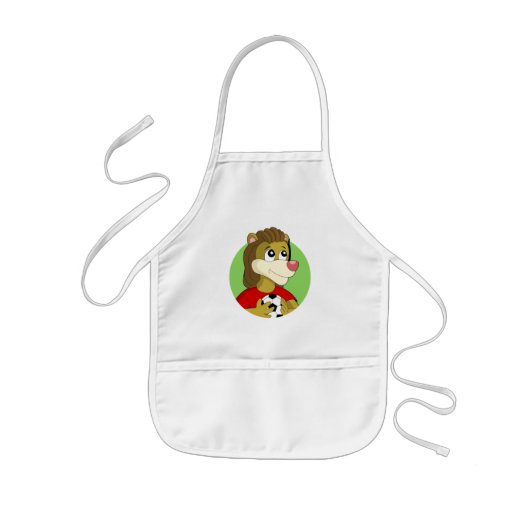 サッカーボール漫画を持つライオン 子供用エプロン (正面)