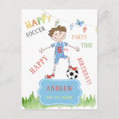 サッカーボール男の子の誕生日の仮想パーティーカラフル インビテーションポストカード (正面)