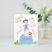 サッカーボール男の子の誕生日の仮想パーティーカラフル インビテーションポストカード (スタンド正面)