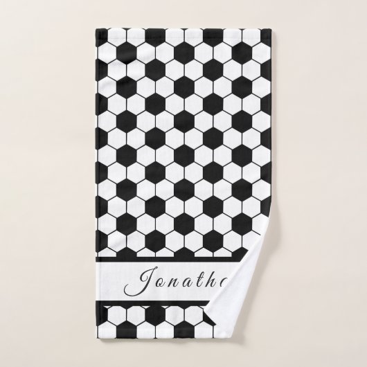 サッカーボール白黒キッズプレイヤー名スポーティ ハンドタオル (ハンドタオル)