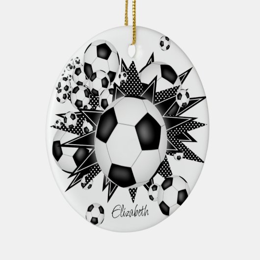 サッカーボール白黒スターガールズスポーツ セラミックオーナメント (右)