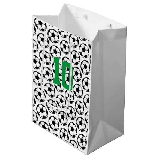 サッカーボール白黒番カスタムスポーツ ミディアムペーパーバッグ (正面アングル)