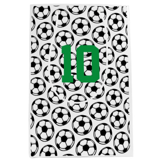 サッカーボール白黒番カスタムスポーツ ミディアムペーパーバッグ (正面)