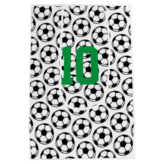 サッカーボール白黒番カスタムスポーツ ミディアムペーパーバッグ (裏面)