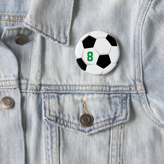 サッカーボール白黒緑カスタムサッカーチーム番号 缶バッジ (インサイチュ)