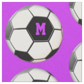 サッカーボール紫のモノグラムパターン ファブリック (クローズアップ)