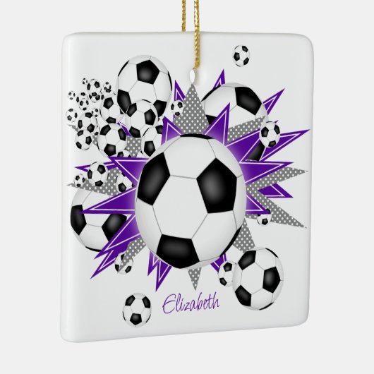 サッカーボール紫グレースターガールズスポーツ セラミックオーナメント (右)