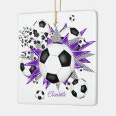 サッカーボール紫グレースターガールズスポーツ セラミックオーナメント (左)