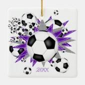 サッカーボール紫グレースターガールズスポーツ セラミックオーナメント (裏面)