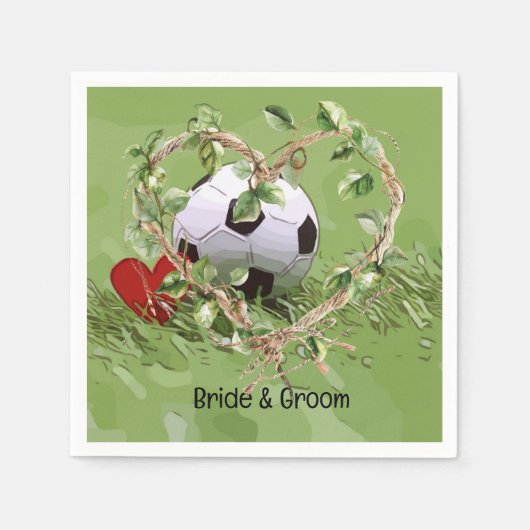 サッカーボール結婚をテーマにした スタンダードカクテルナプキン (正面)