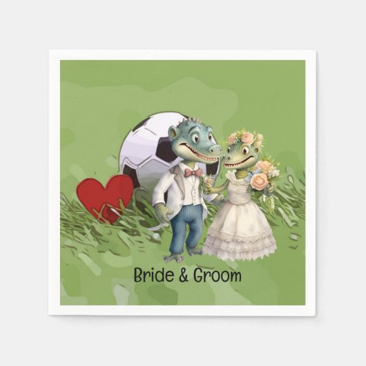 サッカーボール結婚をテーマにした スタンダードカクテルナプキン (正面)