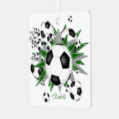 サッカーボール緑のグレー星ガールズスポーツ メタルオーナメント (正面左)