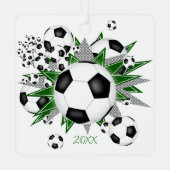 サッカーボール緑のグレー星ガールズスポーツ メタルオーナメント (裏面)
