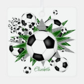 サッカーボール緑のグレー星ガールズスポーツ メタルオーナメント (正面)