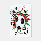 サッカーボール緑の赤い星女の子スポーツ メタルオーナメント (正面左)