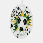 サッカーボール緑の金ゴールドスターガールズスポーツ メタルオーナメント (正面右)