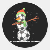 サッカーボール製のDab雪だるまクリスマスおもしろい ラウンドシール (正面)
