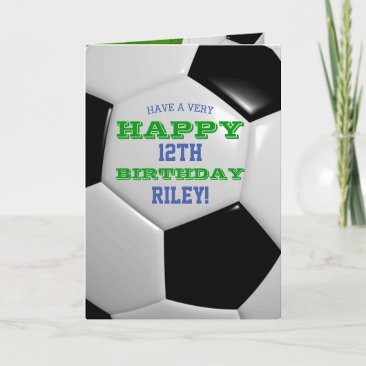 サッカーボール見た目あなたの名前と年の誕生日を追加 カード (正面)