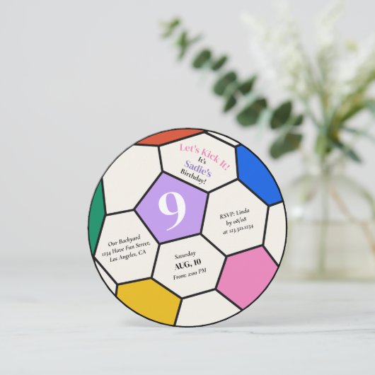 サッカーボール誕生日パーティーへの招待 案内状 (スタンド正面)