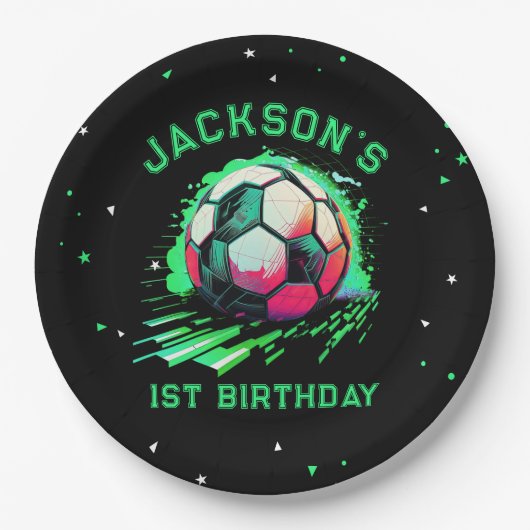サッカーボール誕生日パーティー ペーパープレート (正面)